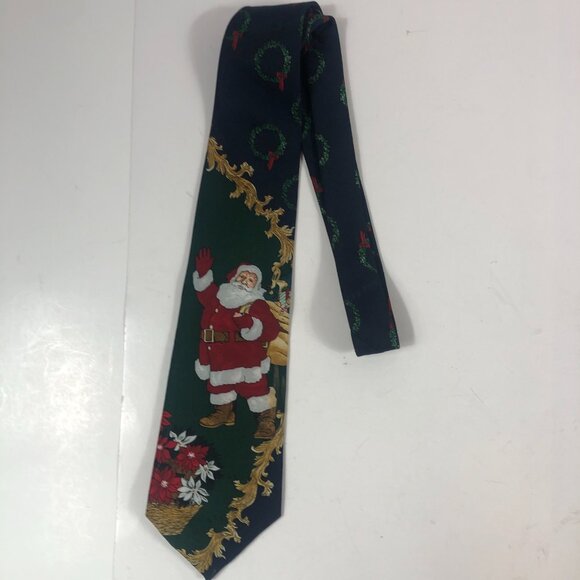 Vintage Hallmark Yule Tie Greetings Necktie Men's Santa Clause and Wreath - Picture 8 of 8